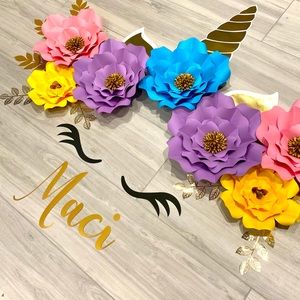 Unicorn & Paper Flower Wall Decor